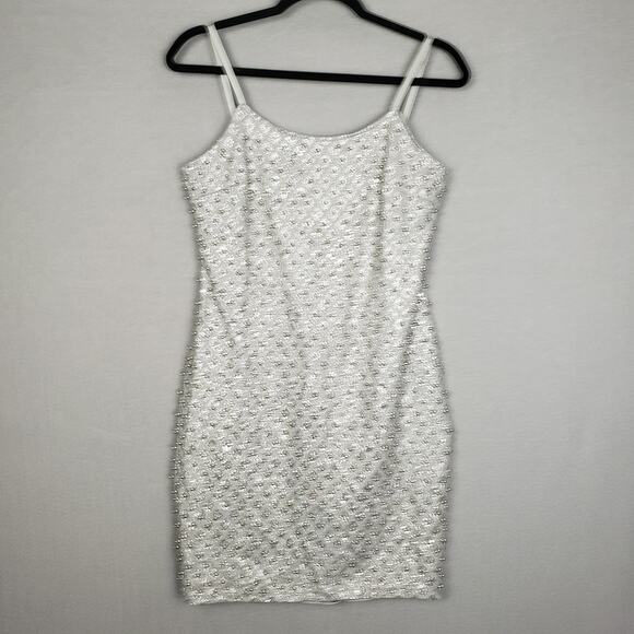 Lascana For Venus Sz L Silver Sparkle Bodycon Mini Dress Bling Sequin NYE Party - Picture 1 of 11